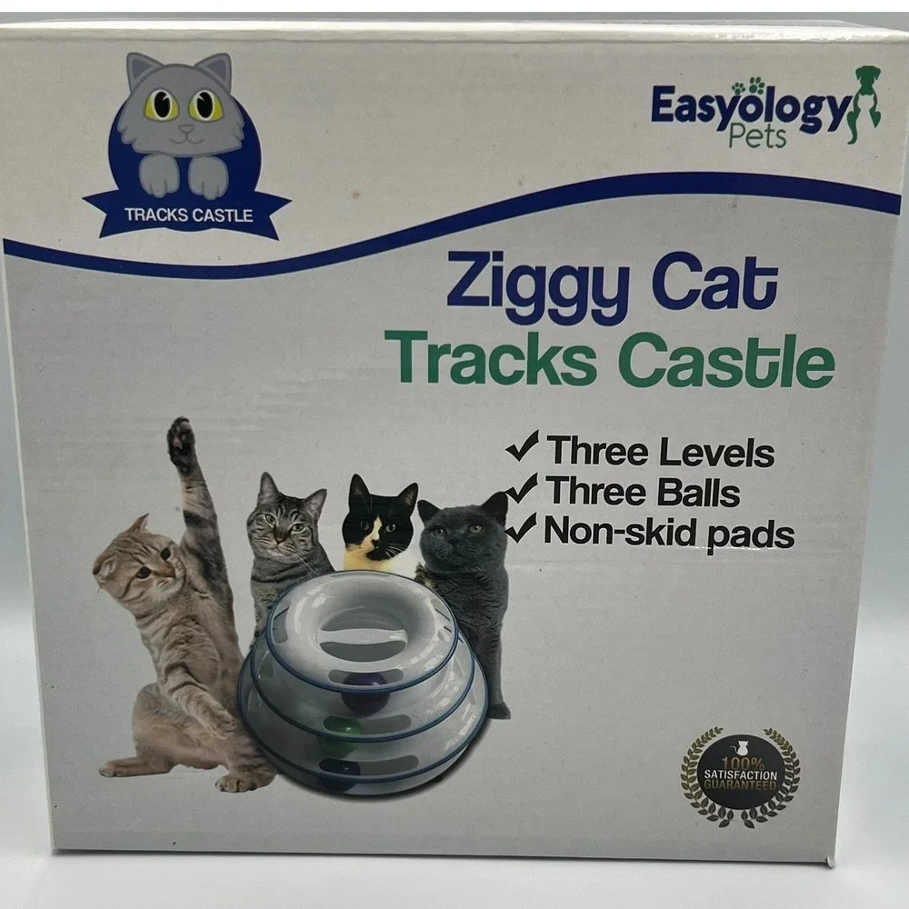 Easyology Pets Ziggy Cat Tracks Castle Toy 3-Level Roller White New